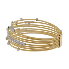 Italian 18 Karat Yellow Gold 1.06 Cttw Diamond Multi Row Flexible Cuff Bracelet