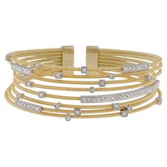Bracelet manchette souple italien en or jaune 18 carats avec plusieurs rangées de diamants de 1,06 carat