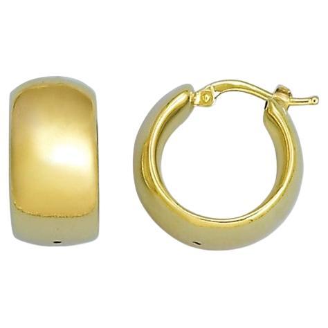 Italian 18 Karat Yellow Gold Chunky Wide Polished Huggies Hoop Earrings For Sale