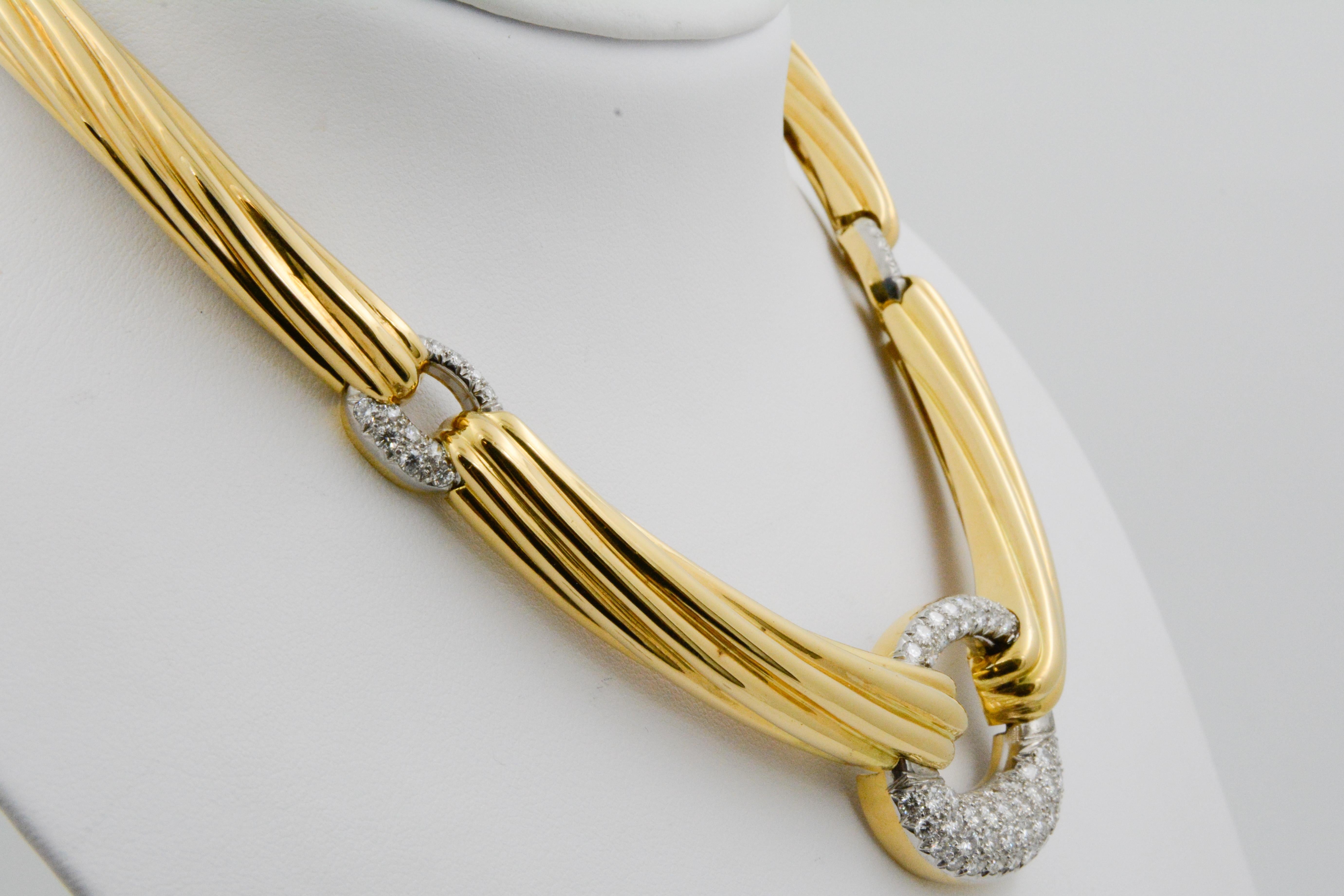 Italian 18 Karat Yellow Gold 3 Carat Diamond Collar Necklace 4