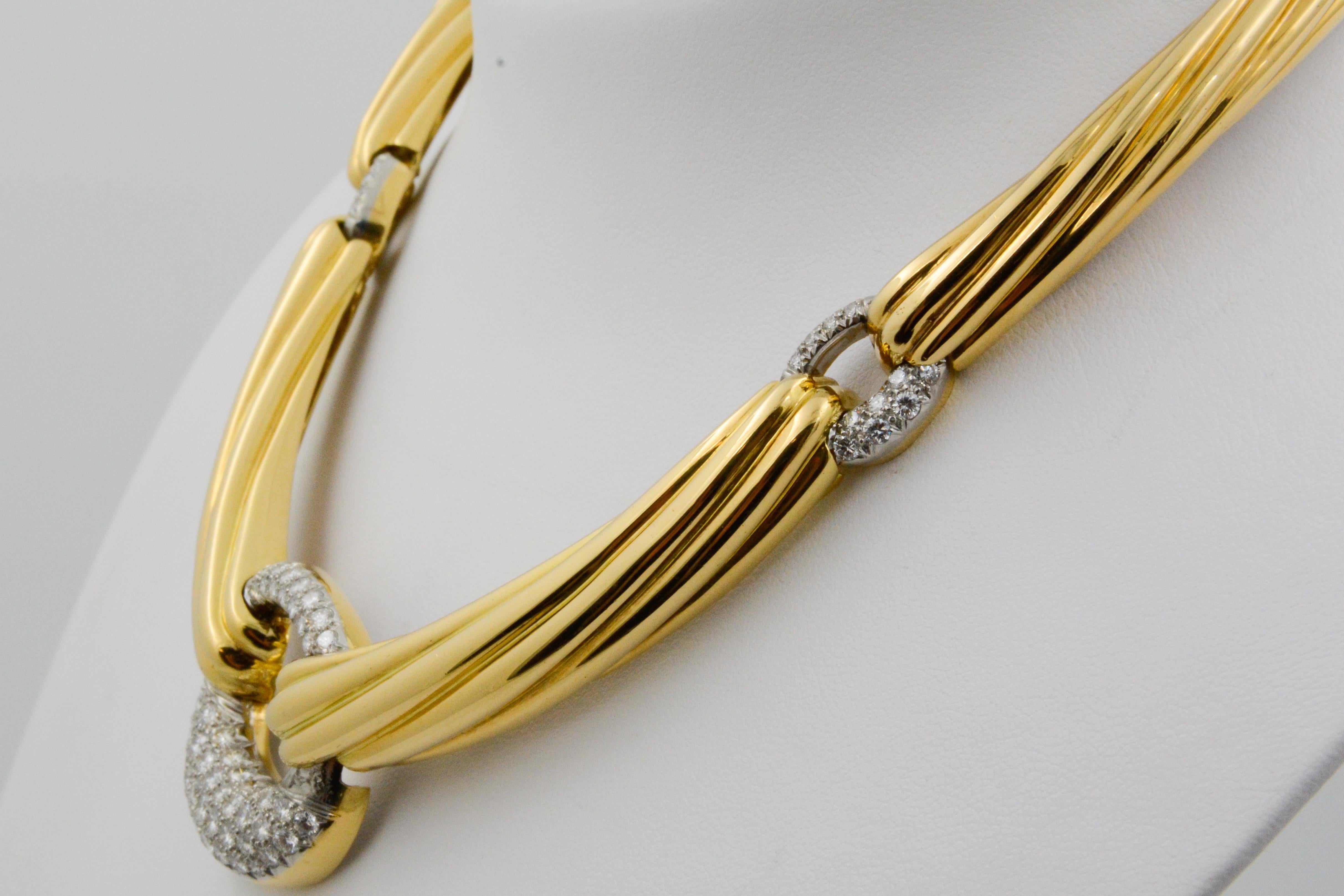 Italian 18 Karat Yellow Gold 3 Carat Diamond Collar Necklace 5