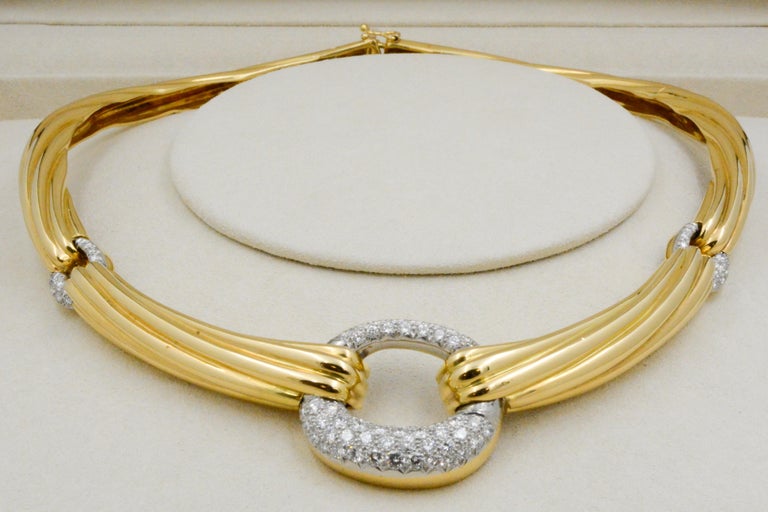 Italian 18 Karat Yellow Gold 3 Carat Diamond Collar Necklace at 1stDibs