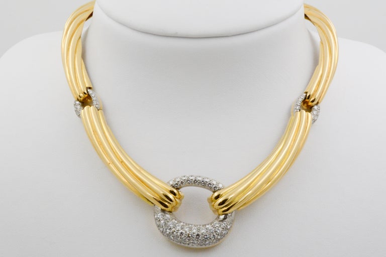 Italian 18 Karat Yellow Gold 3 Carat Diamond Collar