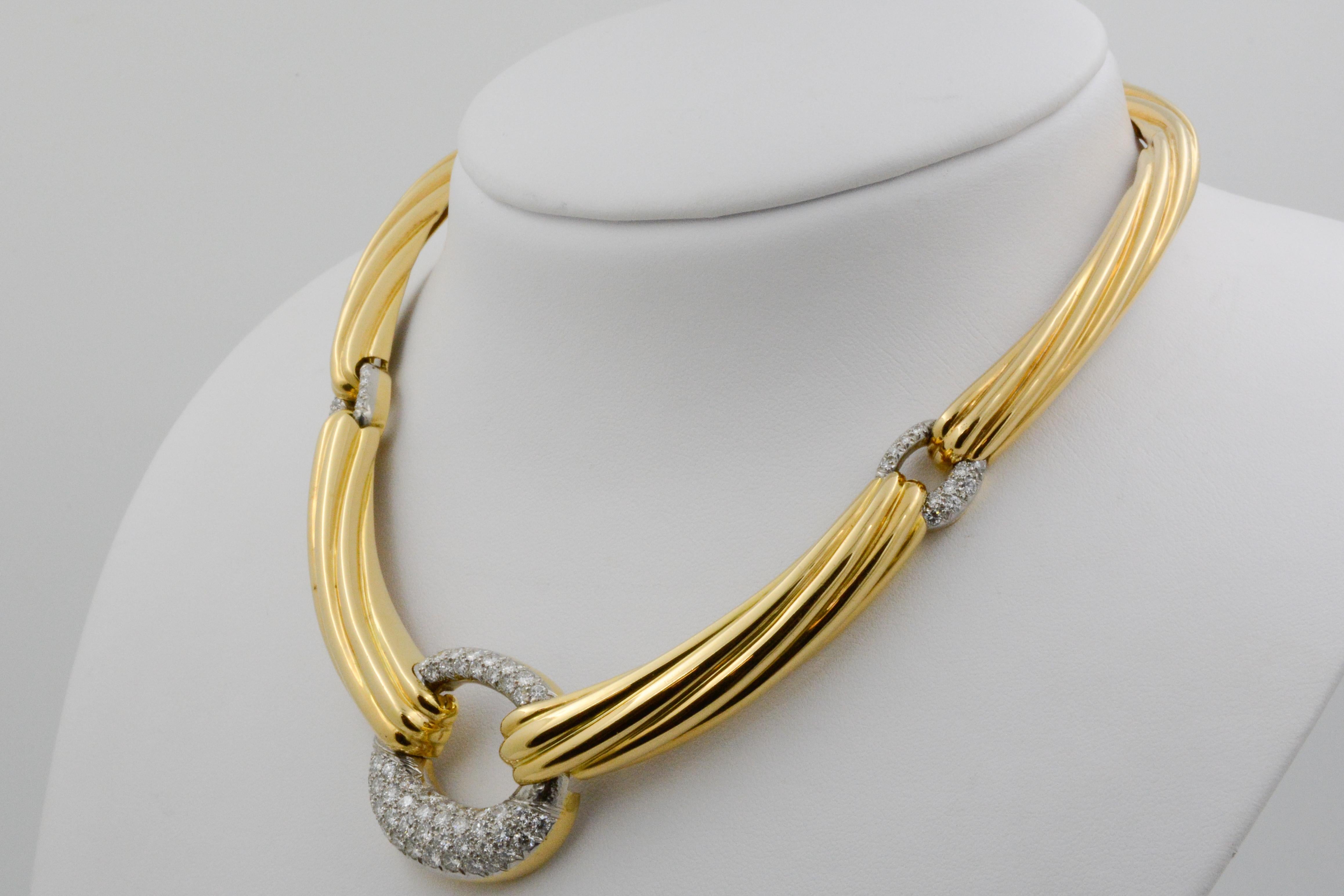 Modern Italian 18 Karat Yellow Gold 3 Carat Diamond Collar Necklace