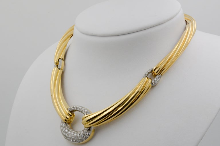 Italian 18 Karat Yellow Gold 3 Carat Diamond Collar