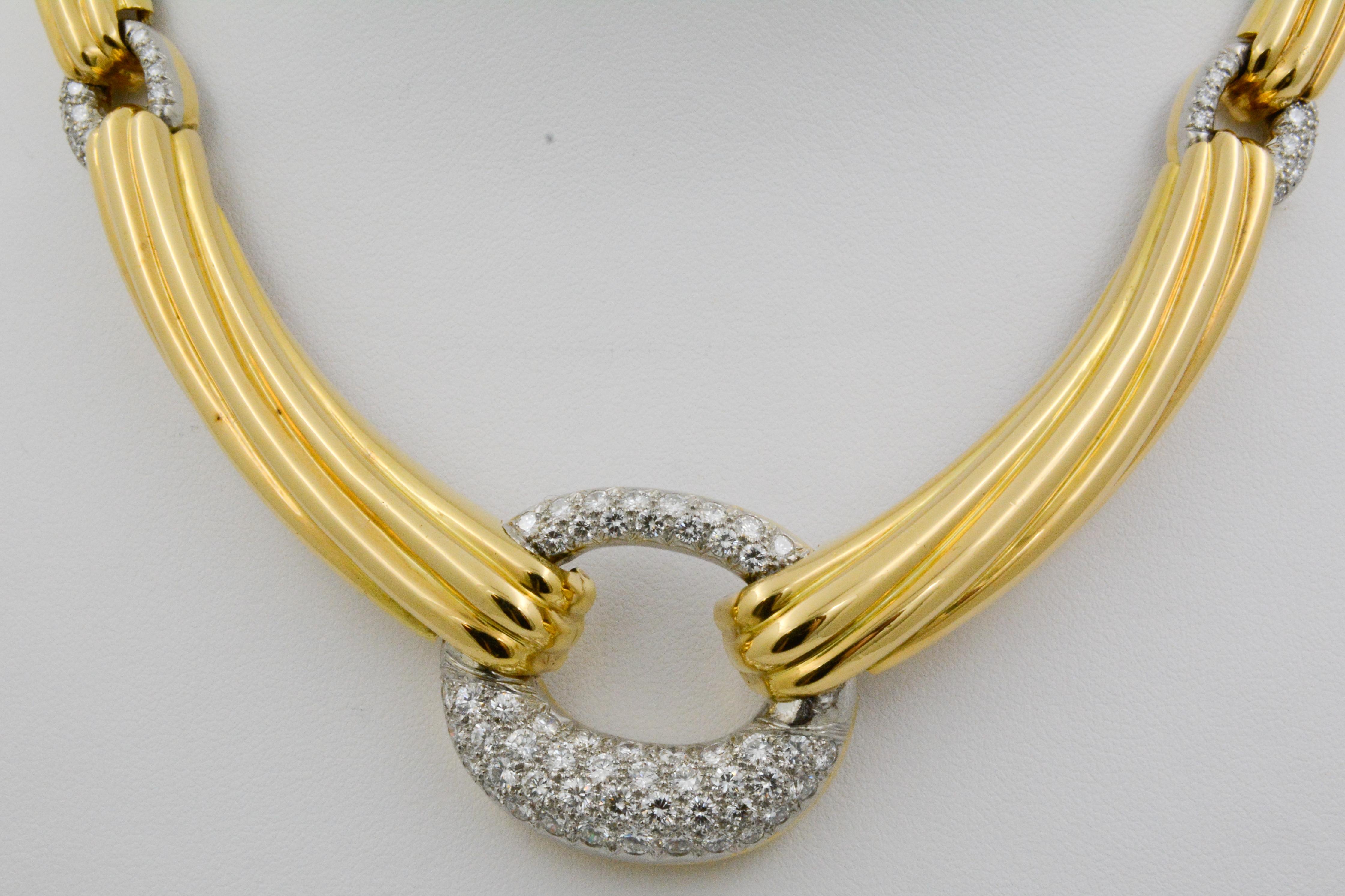 Italian 18 Karat Yellow Gold 3 Carat Diamond Collar Necklace 1