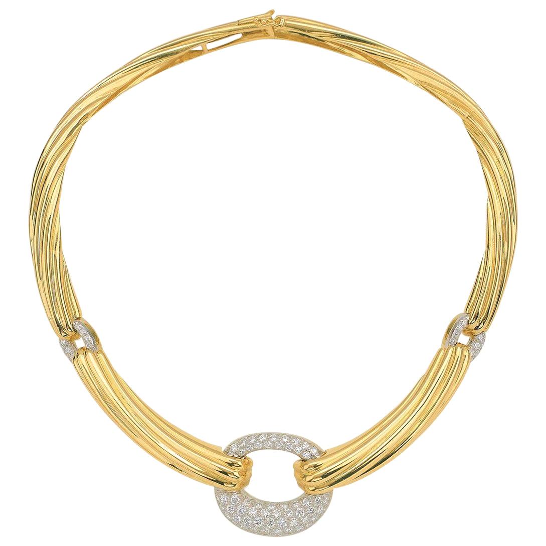 Italian 18 Karat Yellow Gold 3 Carat Diamond Collar Necklace