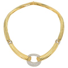 Italian 18 Karat Yellow Gold 3 Carat Diamond Collar Necklace