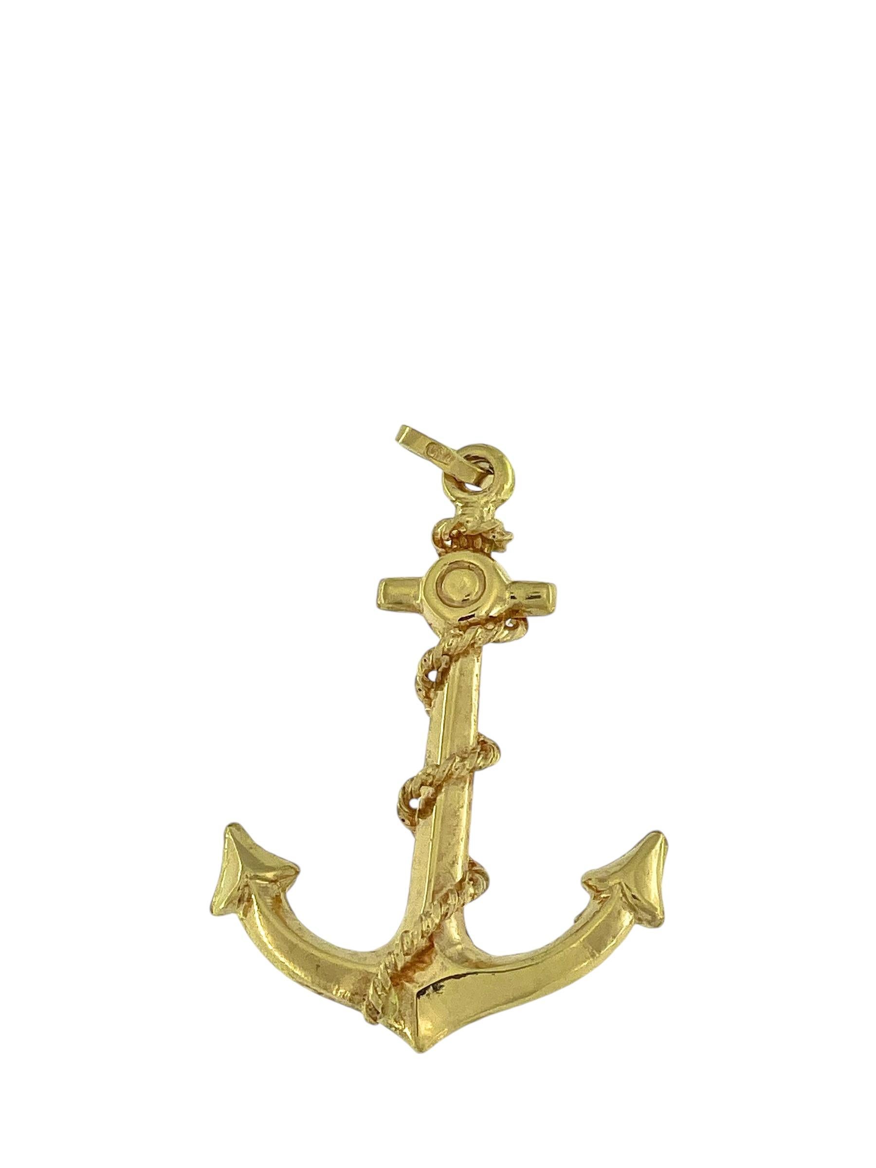 Pendentif en forme d'ancre en or jaune 18 carats italien Pour hommes en vente