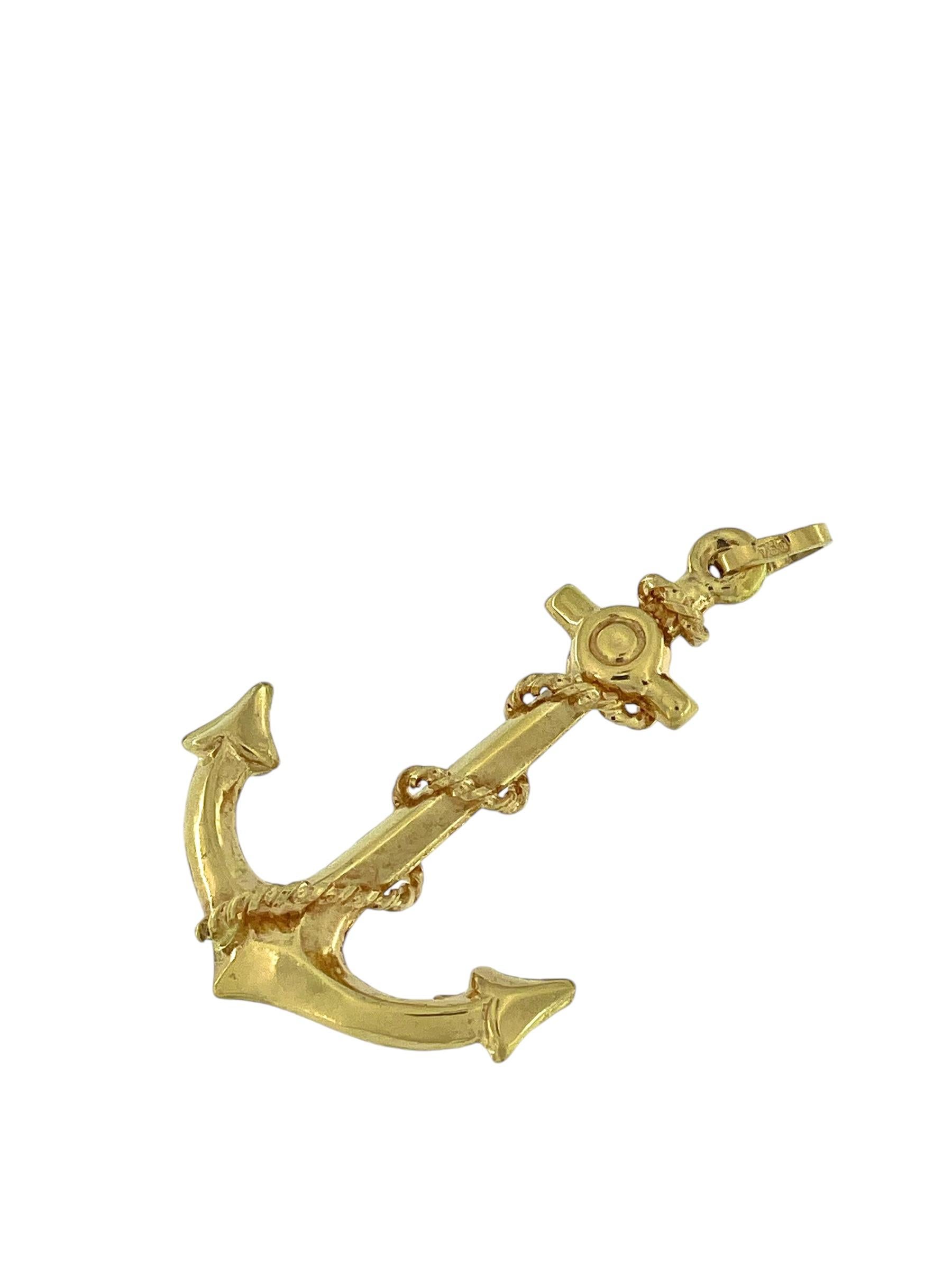 Pendentif en forme d'ancre en or jaune 18 carats italien en vente 1