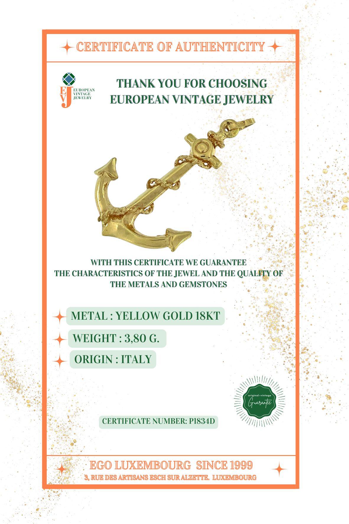 Pendentif en forme d'ancre en or jaune 18 carats italien en vente 4