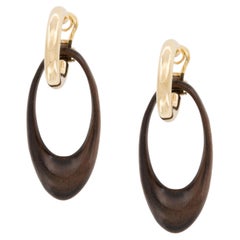 Italian 18 Karat Yellow Gold and Carved Rosewood Dangle Earrings