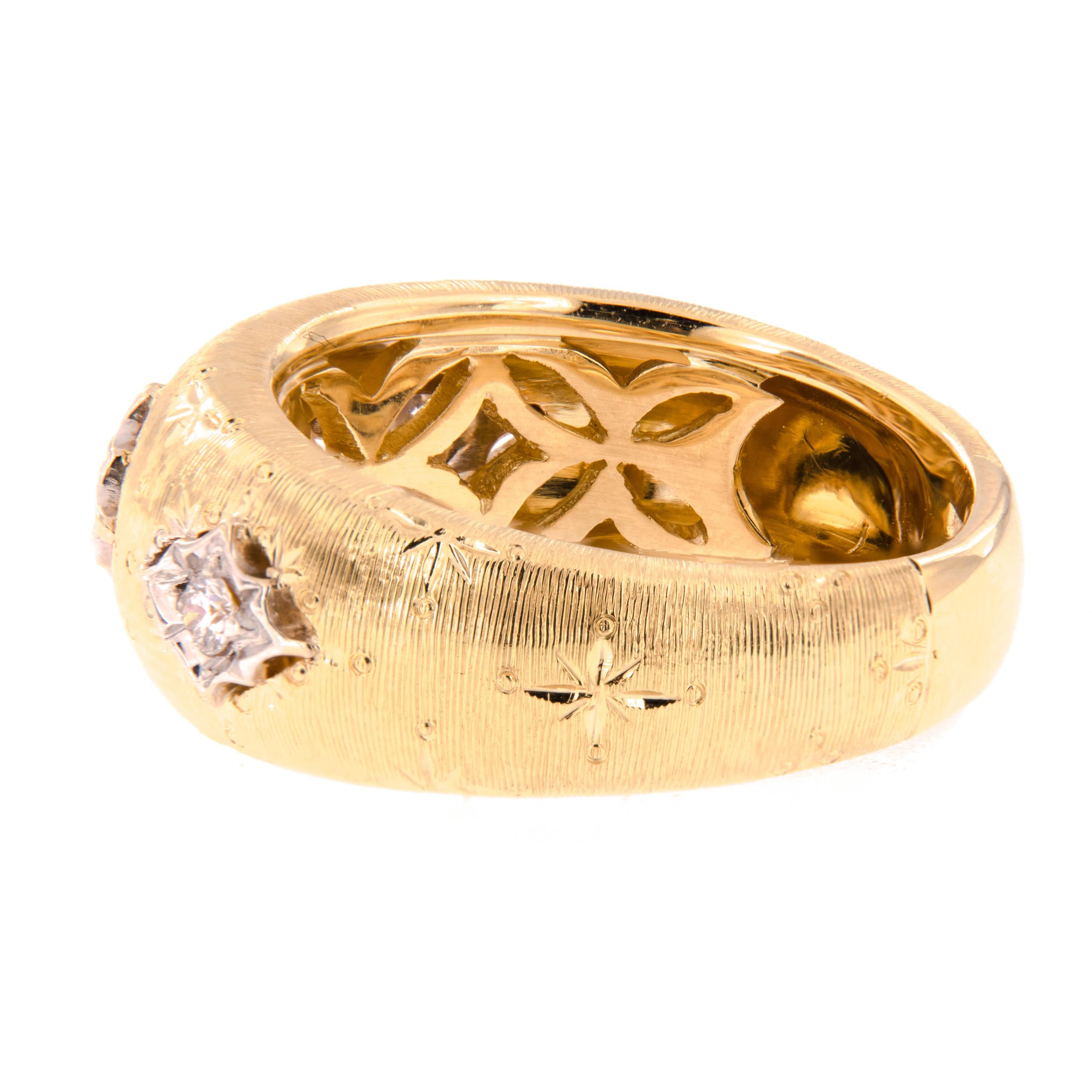 Renaissance Revival Italian 18 Karat Yellow Gold and Diamond Dome Band Ring