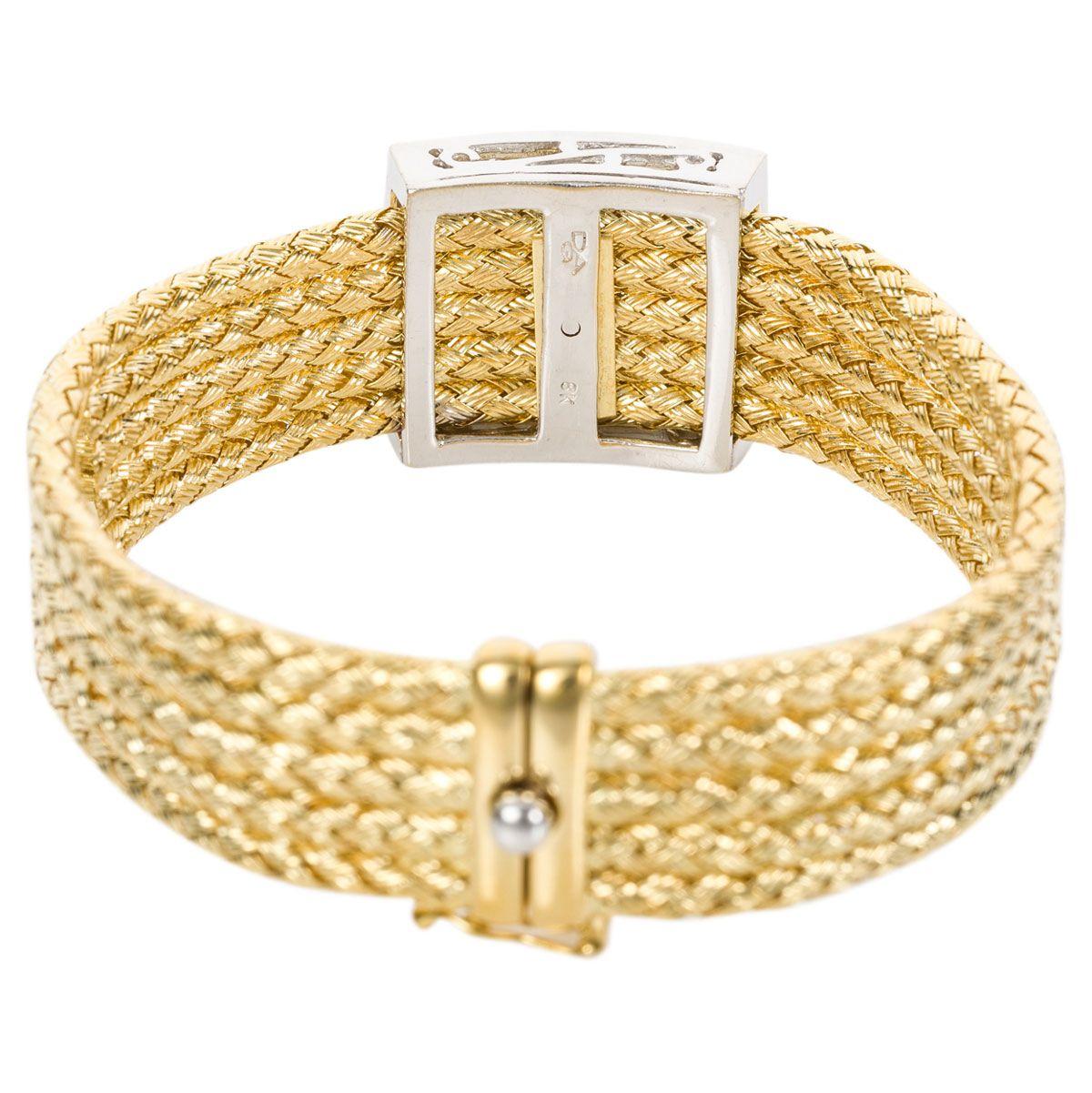 Retro Italian 18 Karat Yellow Gold and Diamond Five-Strand Woven Bracelet For Sale
