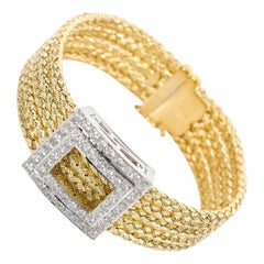 Italian 18 Karat Yellow Gold and Diamond Five-Strand Woven Bracelet