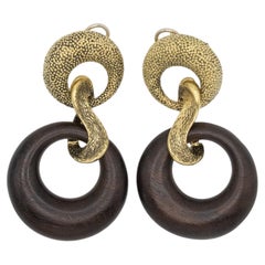 Italian 18 Karat Yellow Gold and Wood Link Drop Earrings