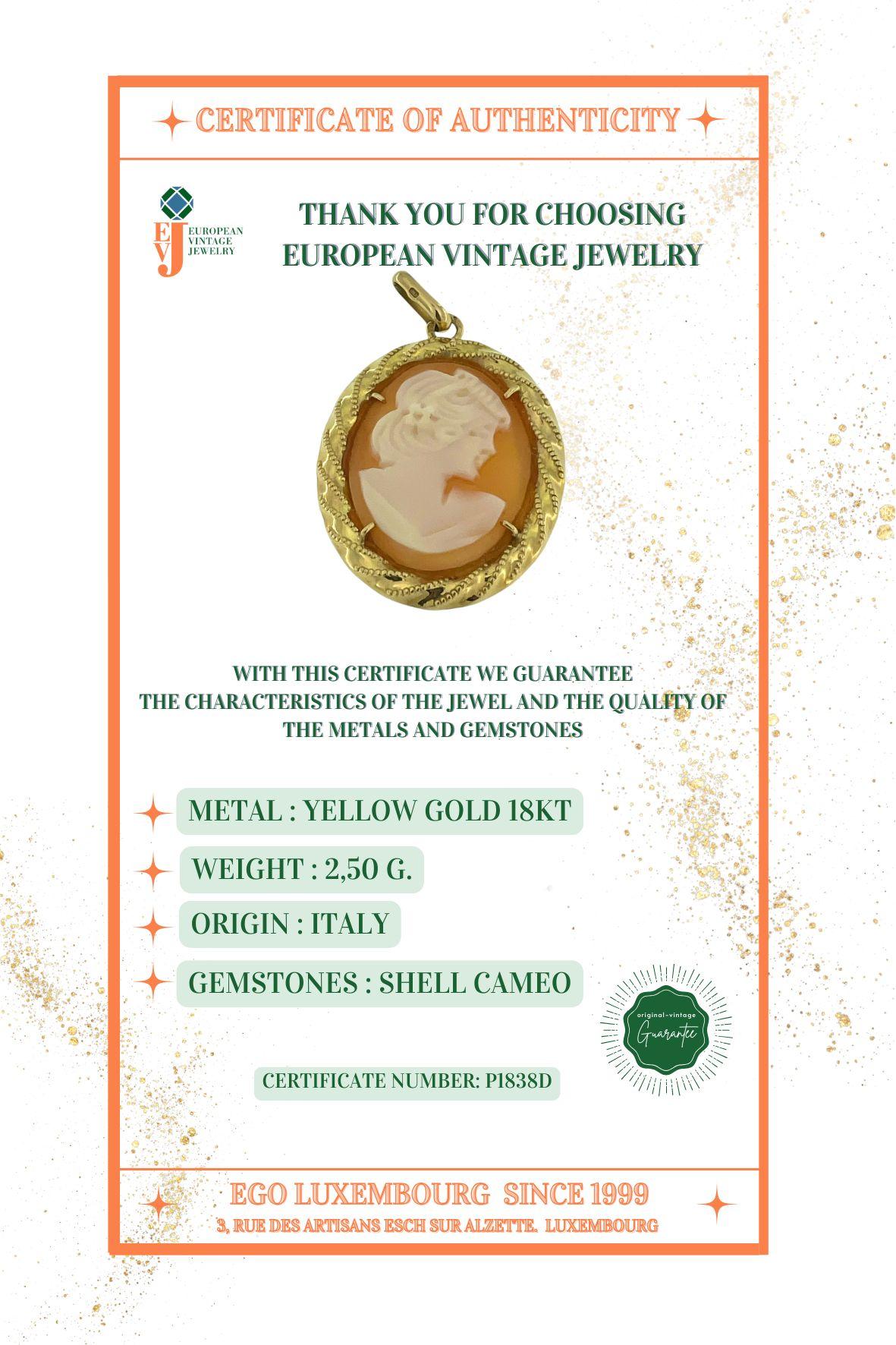 Pendentif camée italien en or jaune 18 carats en vente 4