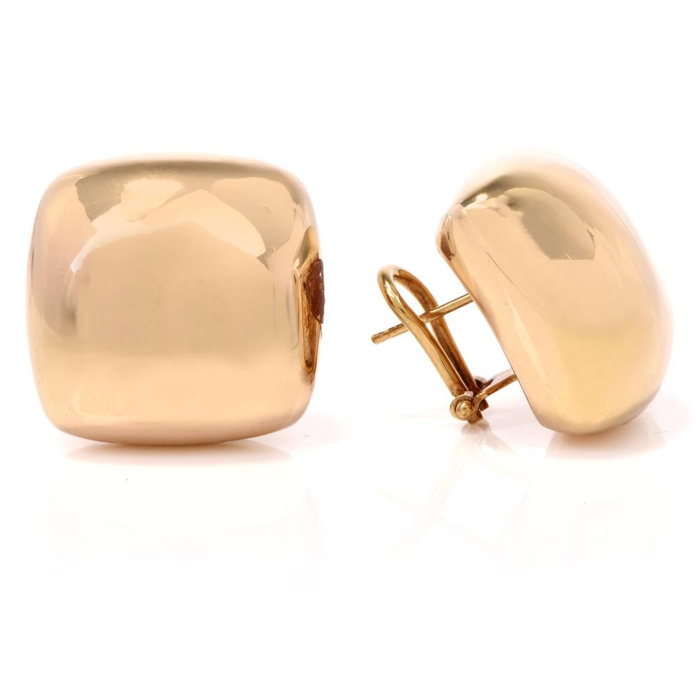 Italian 18 Karat Yellow Gold Clip-Back Stud Earrings In Excellent Condition In Miami, FL