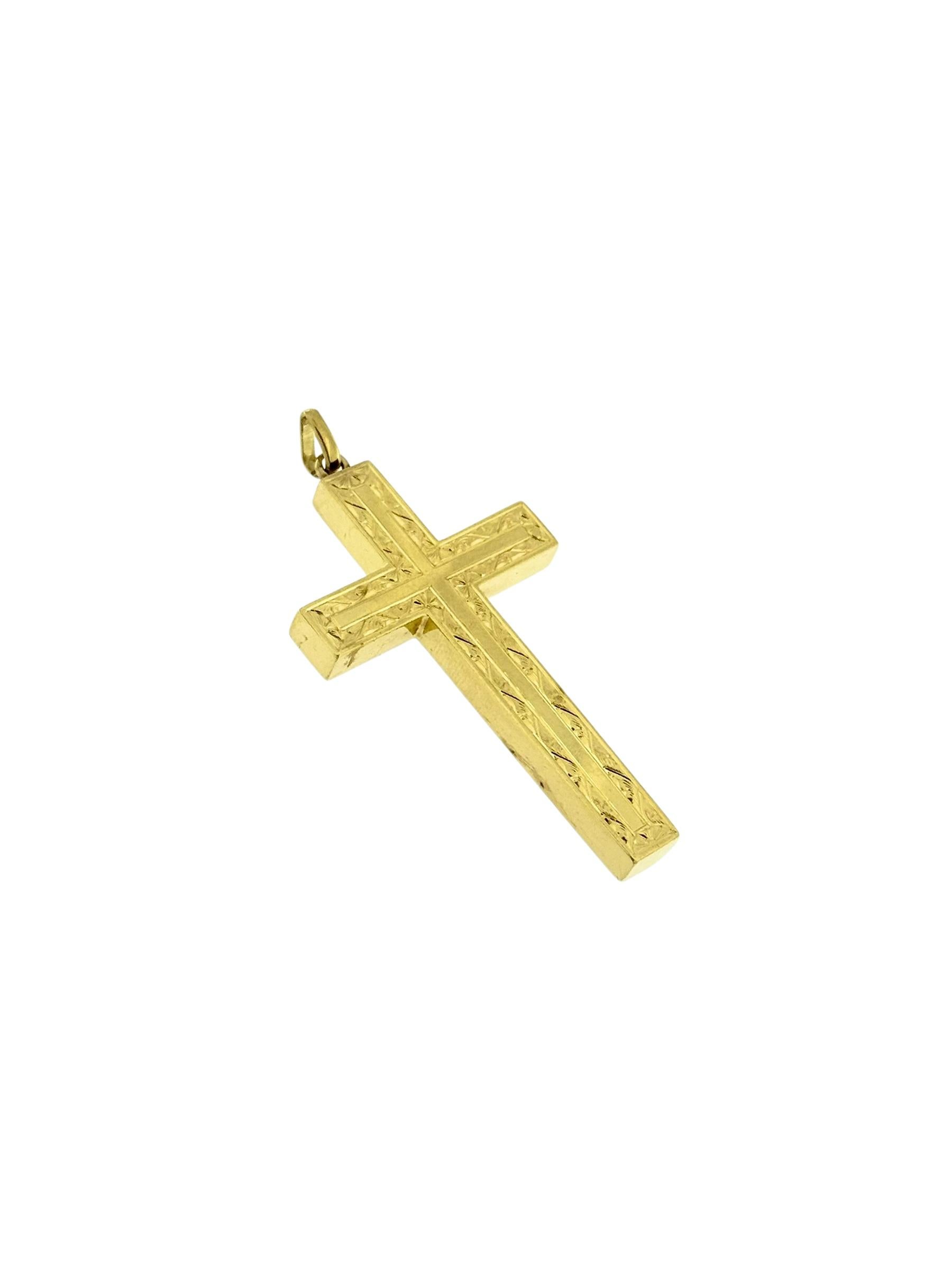 Femenino o masculino Cruz italiana de oro amarillo de 18 quilates con motivos florales en venta