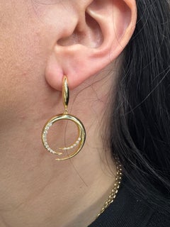 Italian 18 Karat Yellow Gold Diamond Drop Hoop Earrings 0.28 Carat, 11.11 Grams