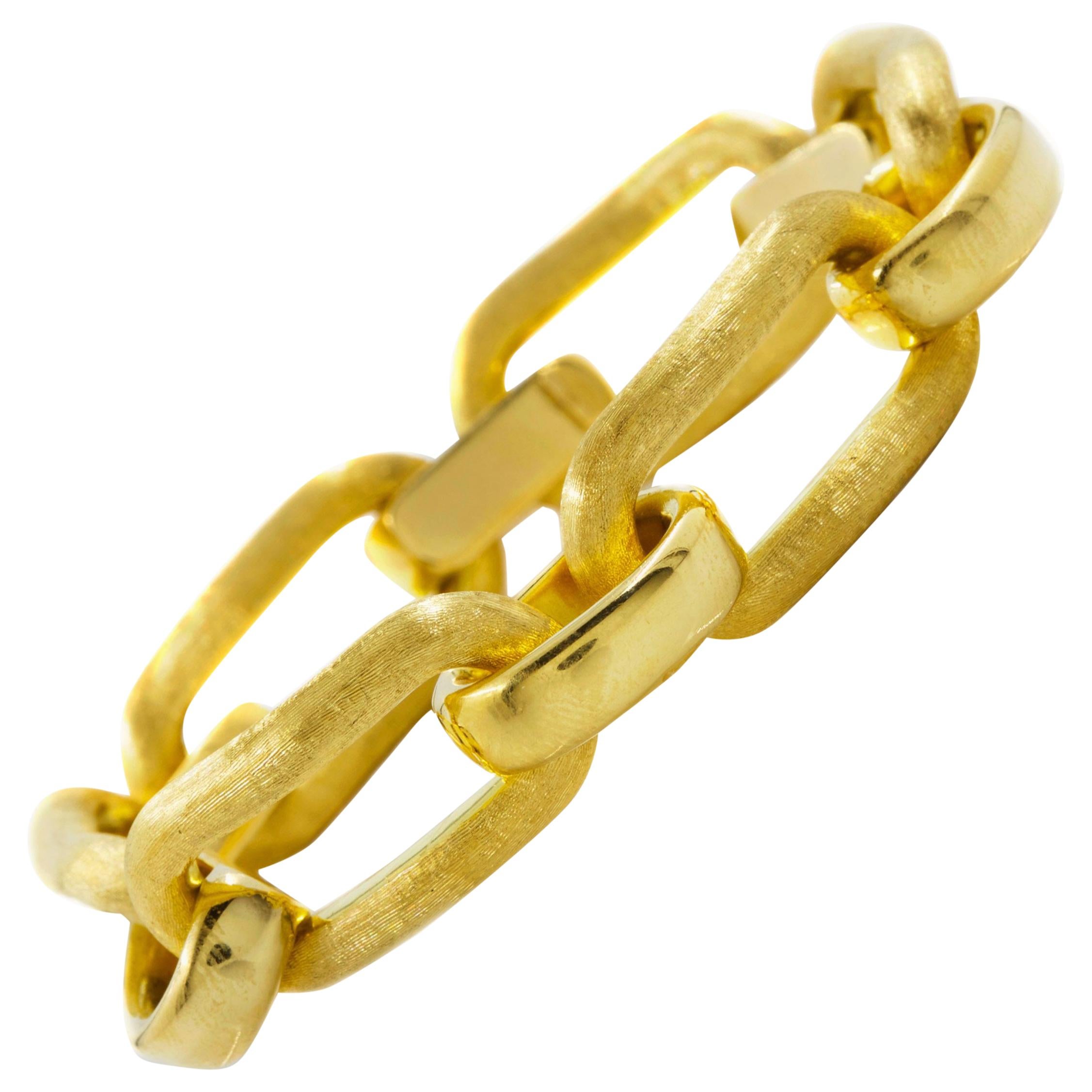 Italian 18K Yellow Gold Florentine Finish Open Link Bracelet, 7 3/4" long
