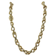 Italian 18 Karat Yellow Gold Heavy Round Link Vintage Necklace 17 Inches