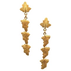 Italian 18 Karat Yellow Gold Leaf Dangle Earrings Signed Fabbrini 