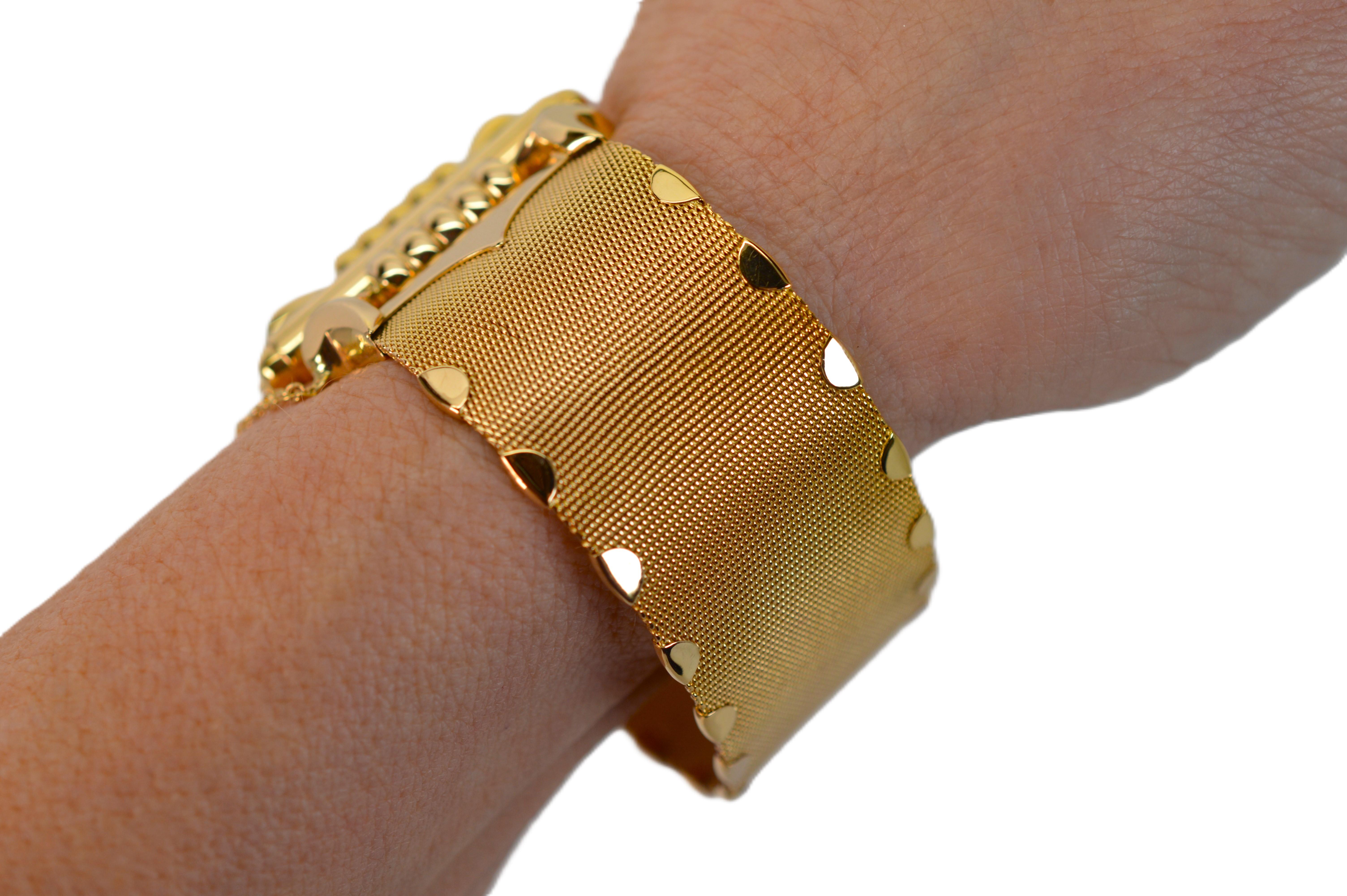 Bracelet vintage en or jaune 18 carats à larges mailles en vente 1