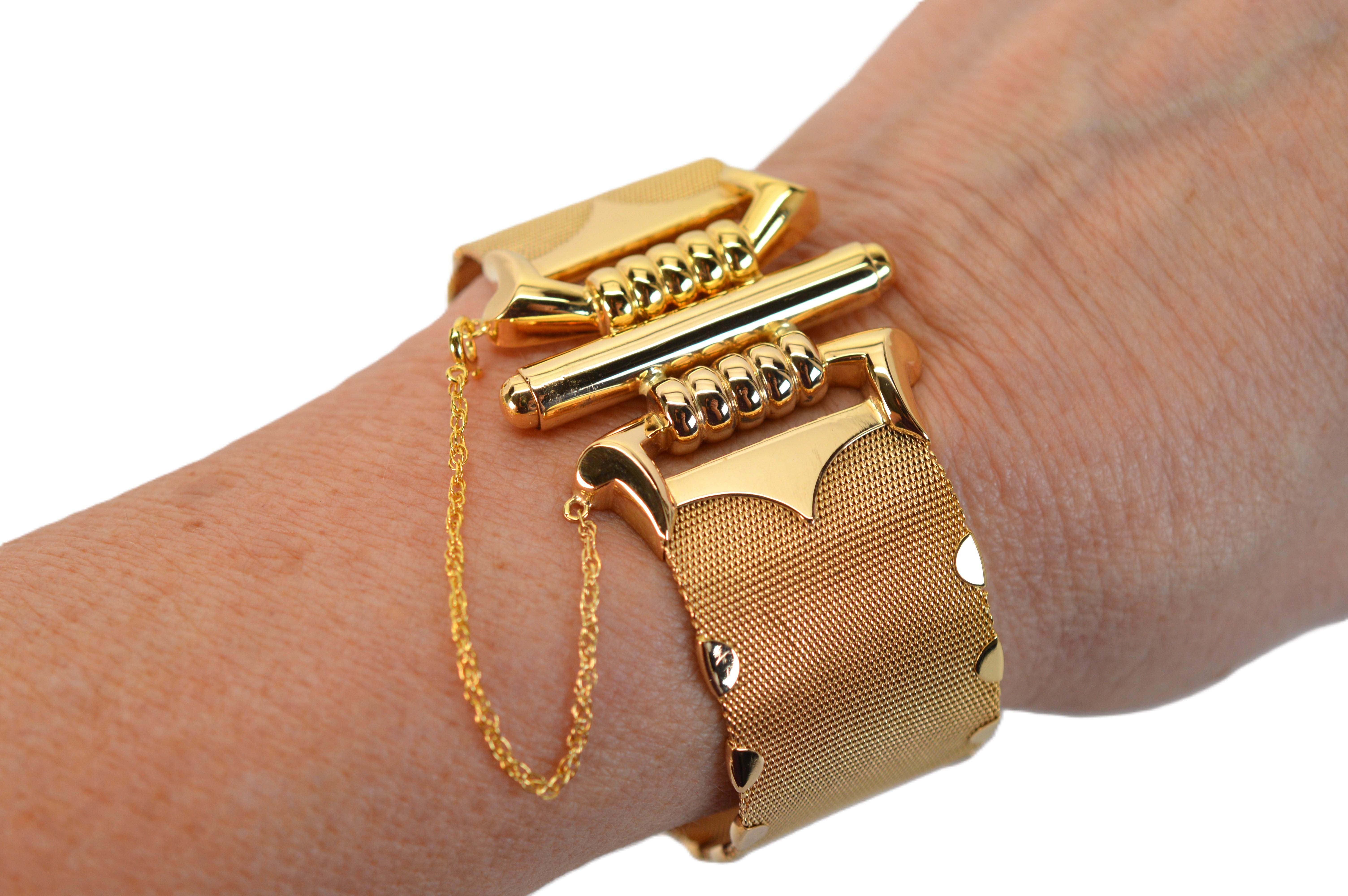 Bracelet vintage en or jaune 18 carats à larges mailles en vente 2