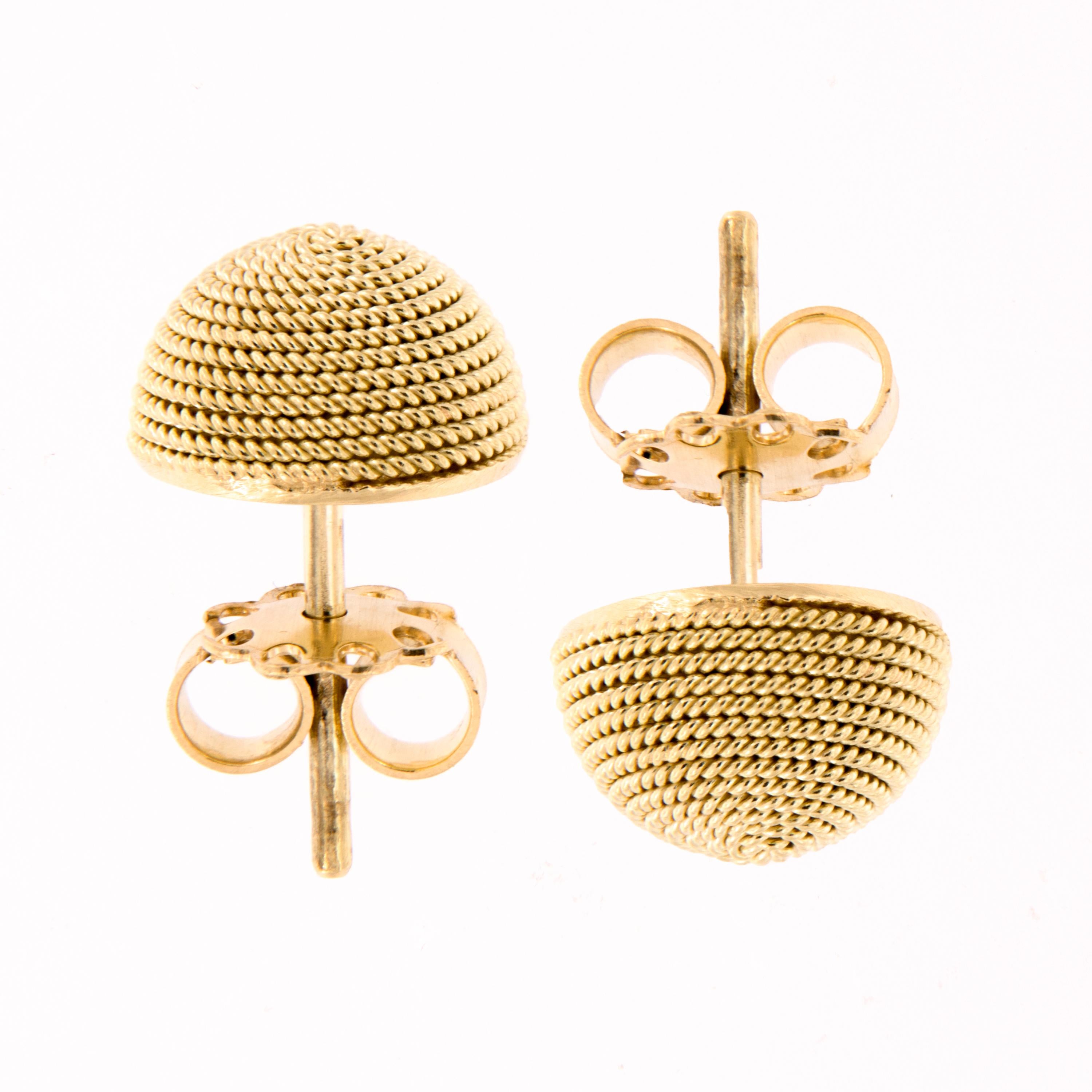 Women's Italian 18 Karat Yellow Gold Nautical Rope Dome Earrings
