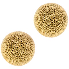 Italian 18 Karat Yellow Gold Nautical Rope Dome Earrings