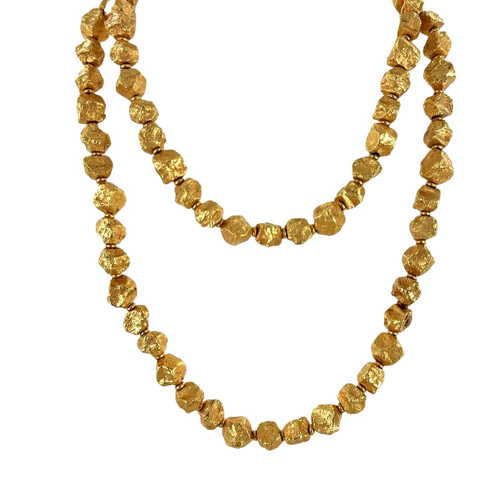 Italian 18 Karat Yellow Gold Nugget Link Necklace 31.5 Inch In Excellent Condition In Boca Raton, FL