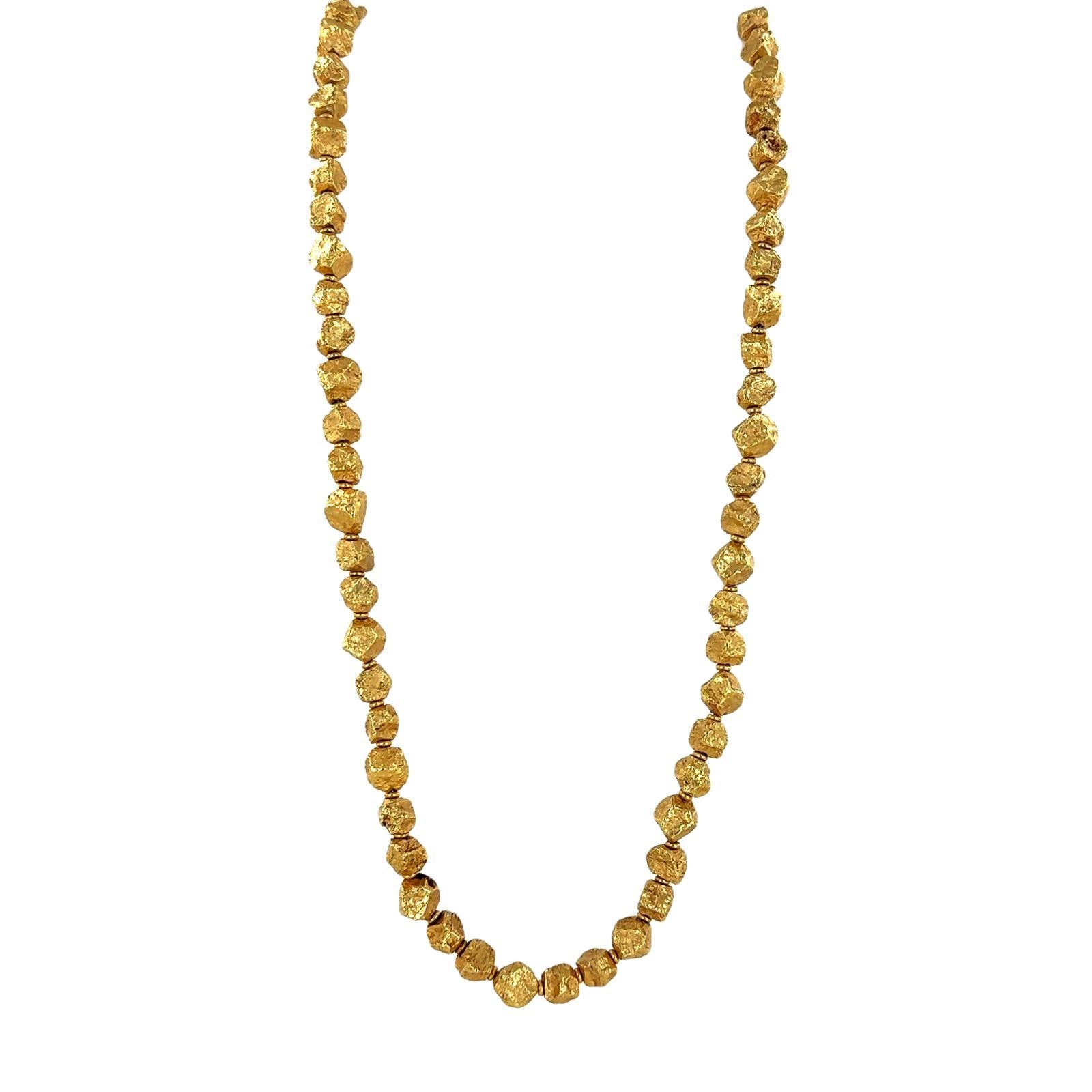 Women's Italian 18 Karat Yellow Gold Nugget Link Necklace 31.5 Inch