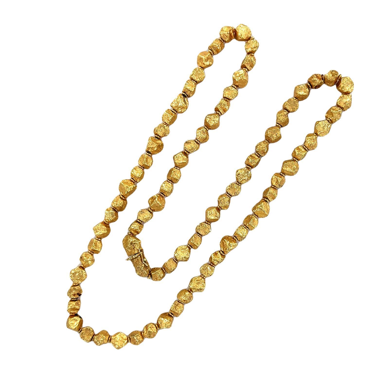 Italian 18 Karat Yellow Gold Nugget Link Necklace 31.5 Inch 1