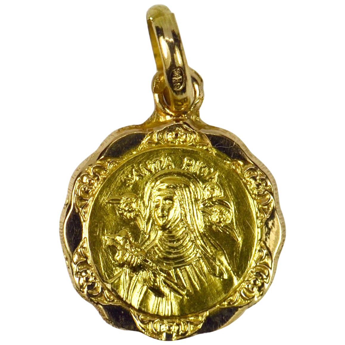 Italian 18 Karat Yellow Gold Saint Rita Charm Pendant