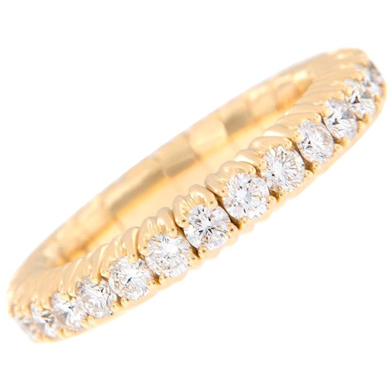 Italian 18 Karat Yellow Gold Stretch Diamond Band Ring For Sale