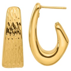 Italienische strukturierte, geometrische, spitz zulaufende J-Ohrringe aus 18 Karat Gelbgold
