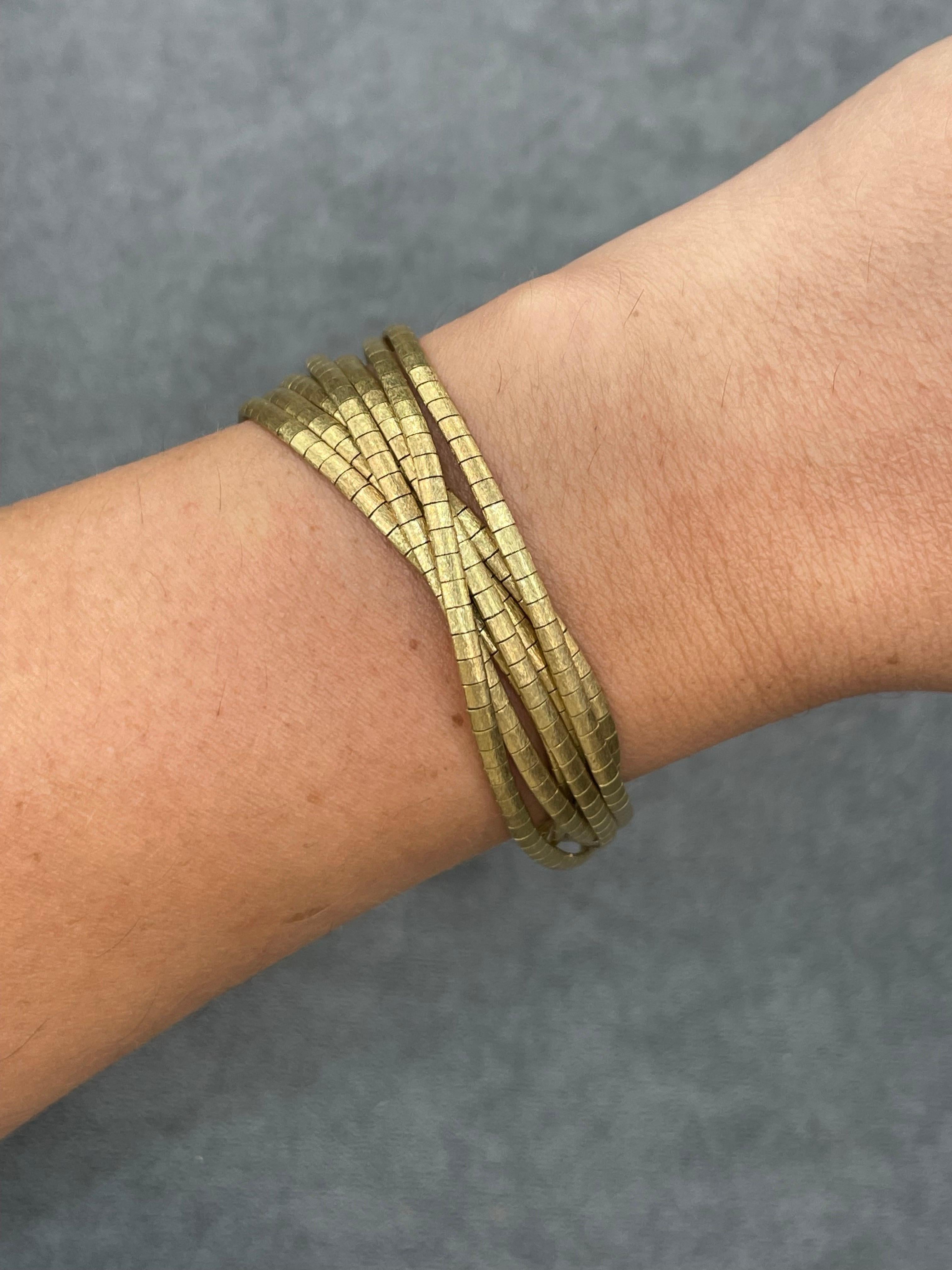 Women's Italian 18 Karat Yellow Gold Textured Multi Strand Bracelet 48.3 Grams