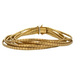 Italian 18 Karat Yellow Gold Textured Multi Strand Bracelet 48.3 Grams