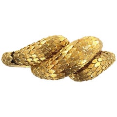 Italian 18 Karat Yellow Gold Textured Snake Bangle Bracelet