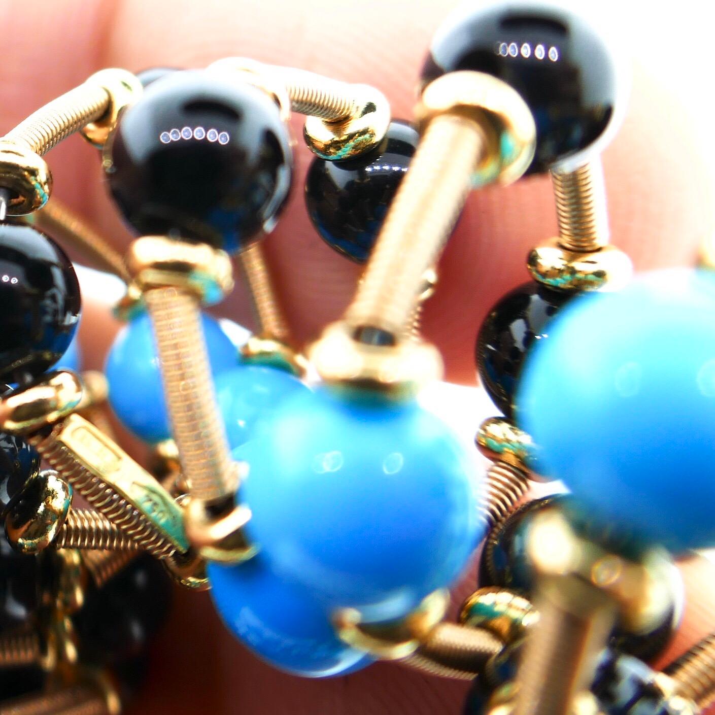 Bracelet italien Scrunchie en or jaune 18 carats, turquoise et onyx en vente 3