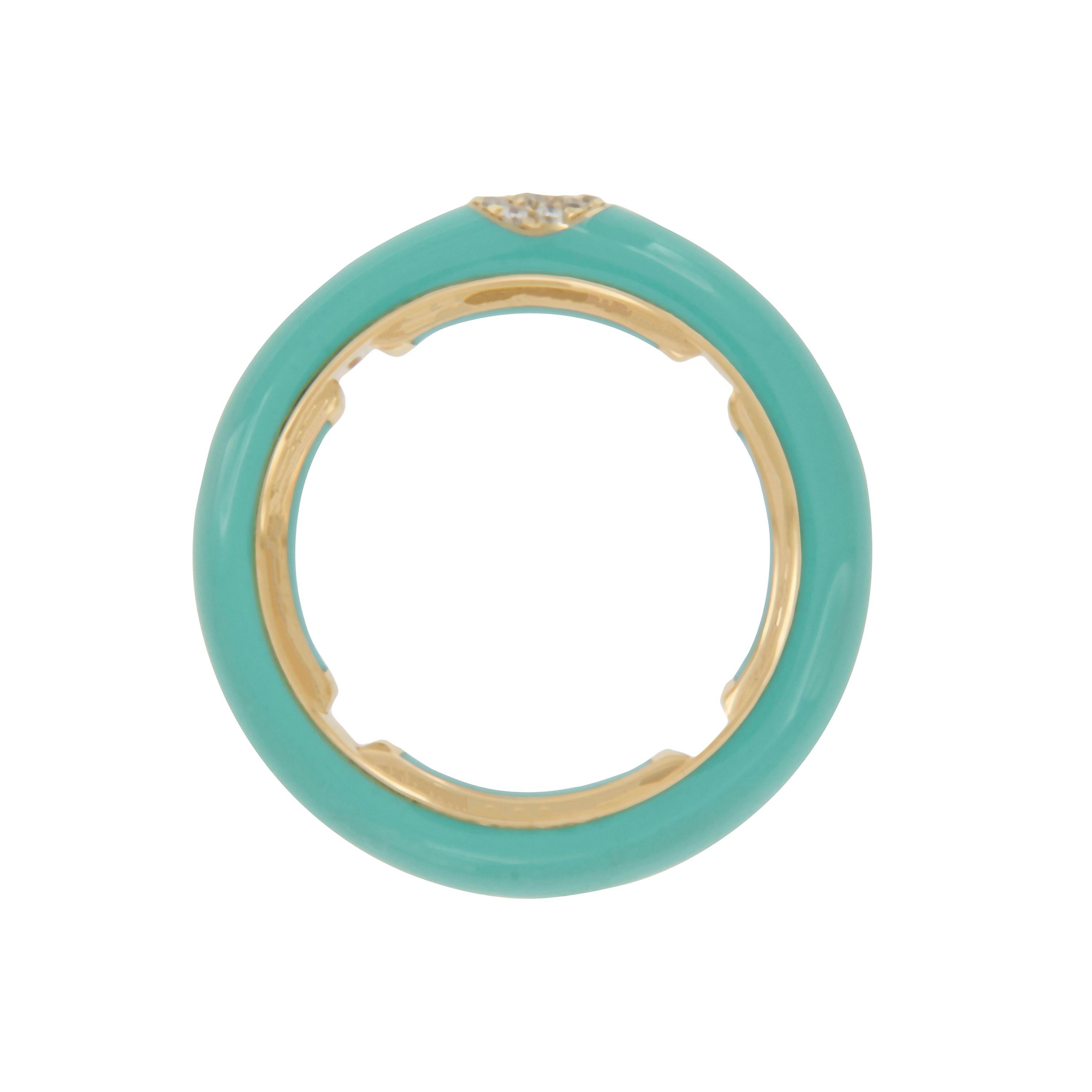 Contemporary Italian 18 Karat Yellow Gold Turquoise Enamel and Diamond Adjustable Ring