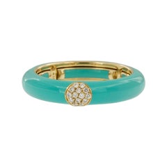 Italian 18 Karat Yellow Gold Turquoise Enamel and Diamond Adjustable Ring