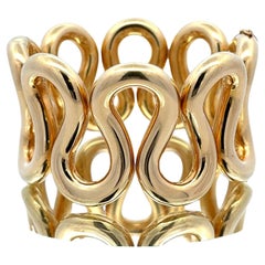 Italian 18 Karat Yellow Gold Wide Open Ribbon Hinged Bangle Bracelet Modern