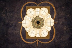 Italian 18 lights Sputnik chandelier in brass and opaline glass by Fotone Design