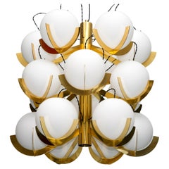 Italienischer 18-flammiger Sputnik-Kronleuchter aus Messing und Opalglas von Fotone Design