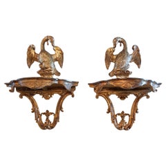 Italian 1800 Neoclassical Consoles Wood Carved Polychrome Mythological Swans
