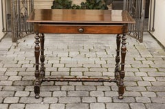 Italian 1800s Baroque Style Walnut Side Table with Drawer and Turned Base
