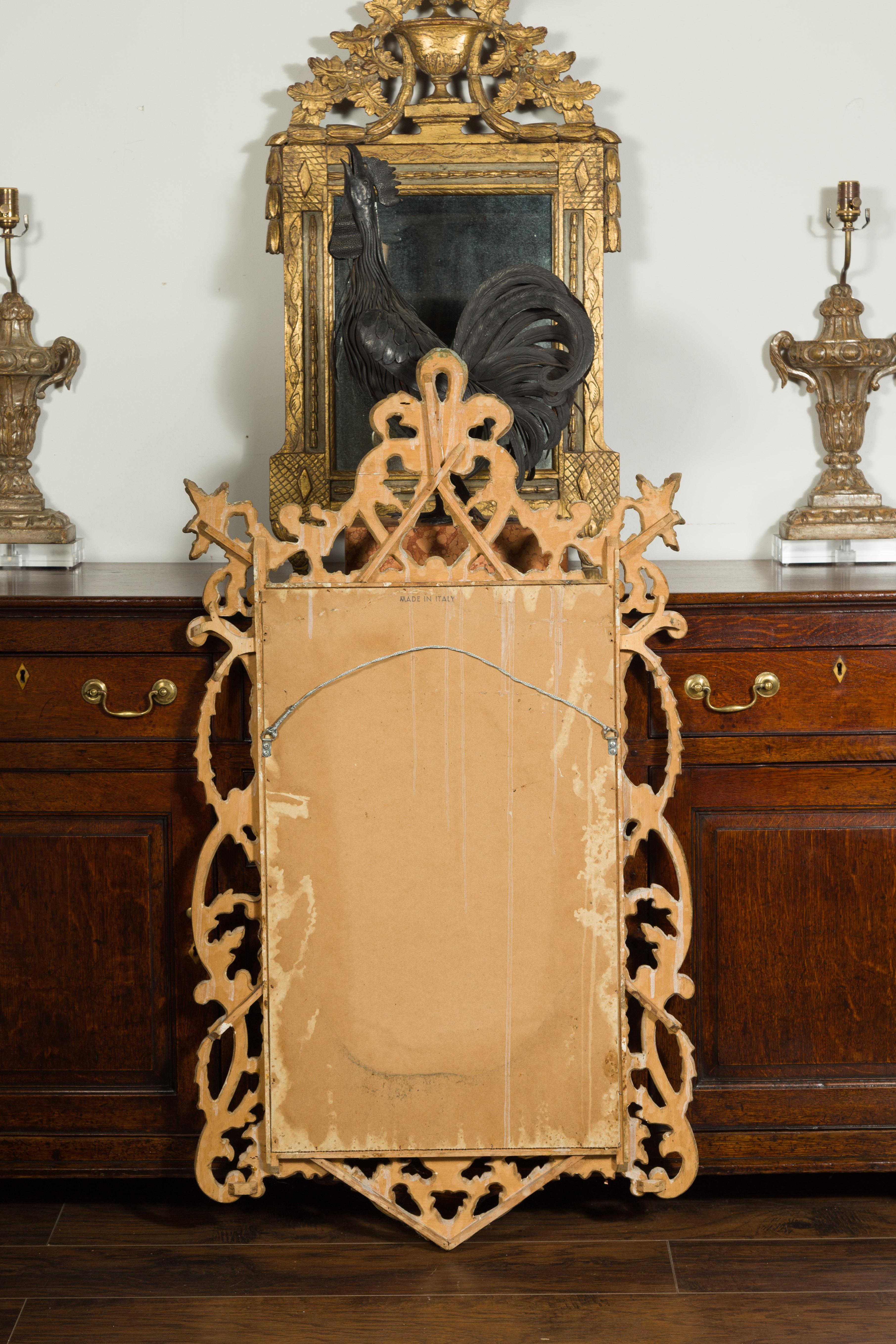 Italian 1800s Carved and Painted Crested Mirror with C-Scrolls and Foliage 8