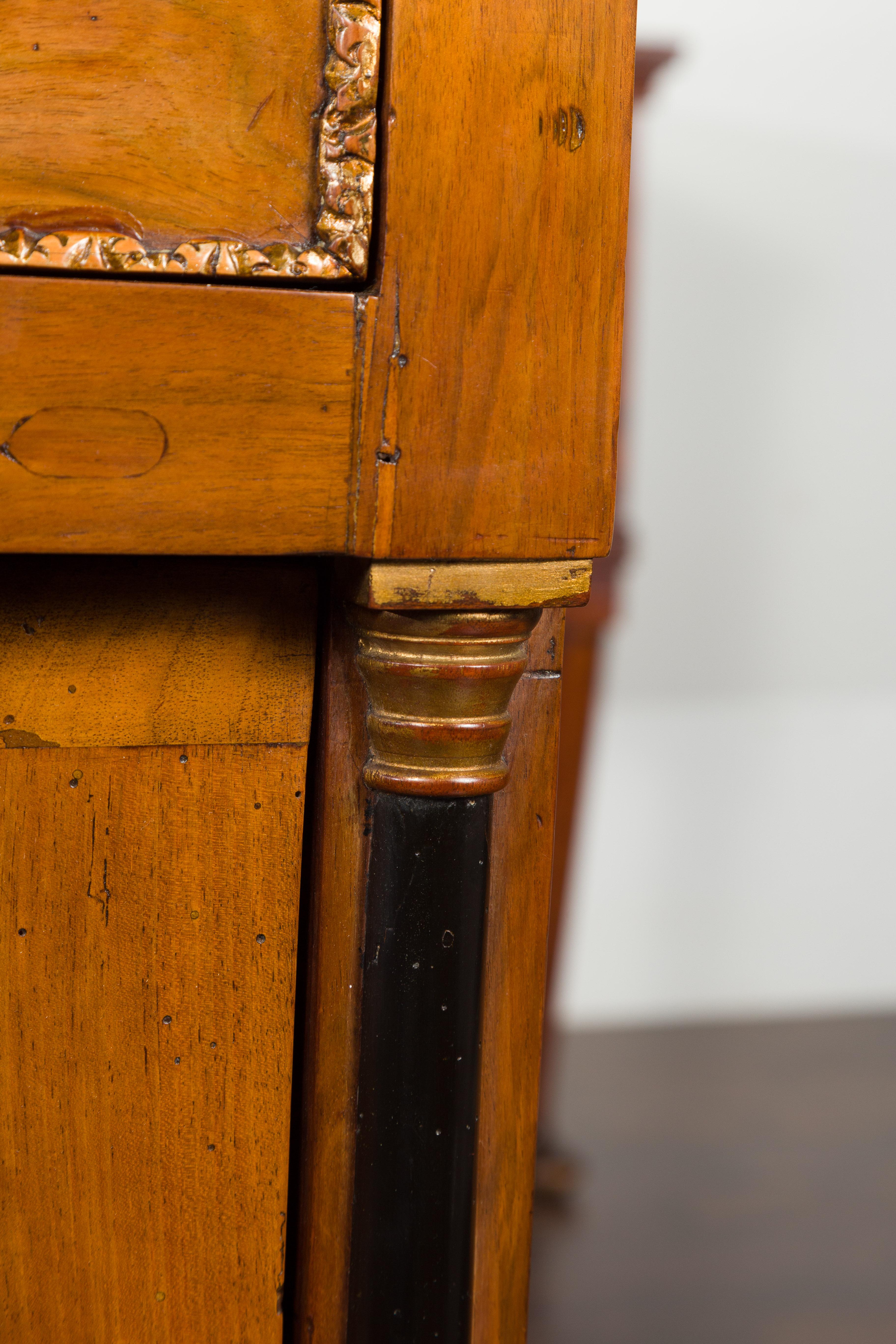 Italian 1800s Empire Walnut Cabinet with Ebonized Columns and Diamond Motif 5